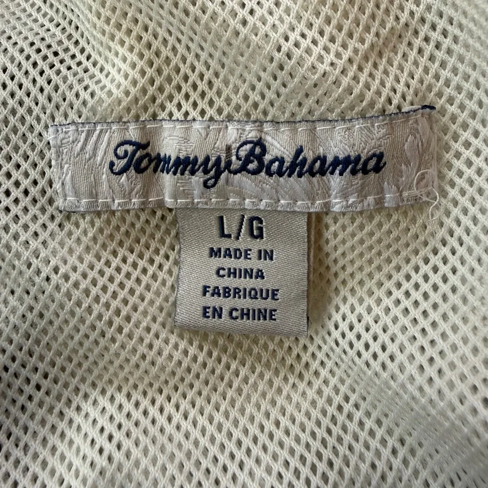 Tommy Bahama Men's Swim Trunks Size L Geometric Print Elastic‎ Waist Blue Logo